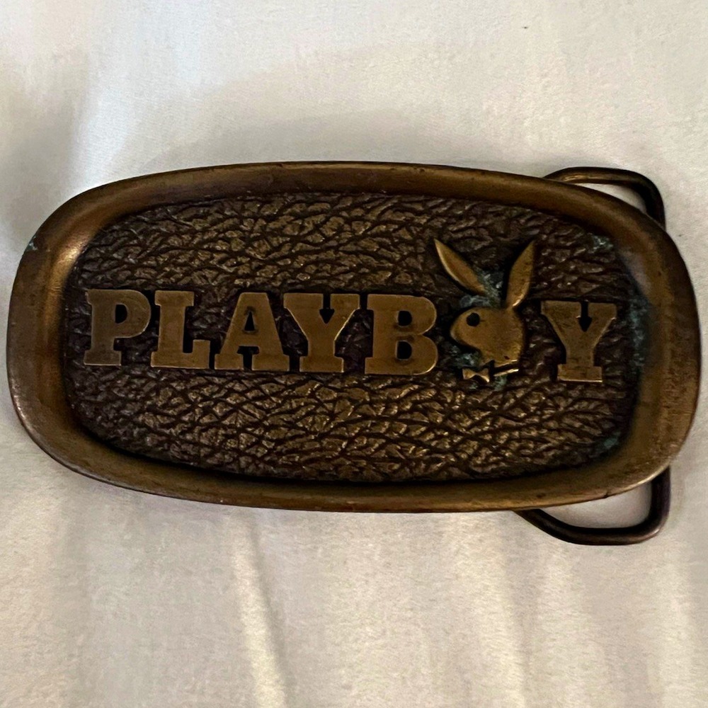 Vintage Playboy Bunny Logo Oval Bronze Tone Western Belt Buckle P-96 USA